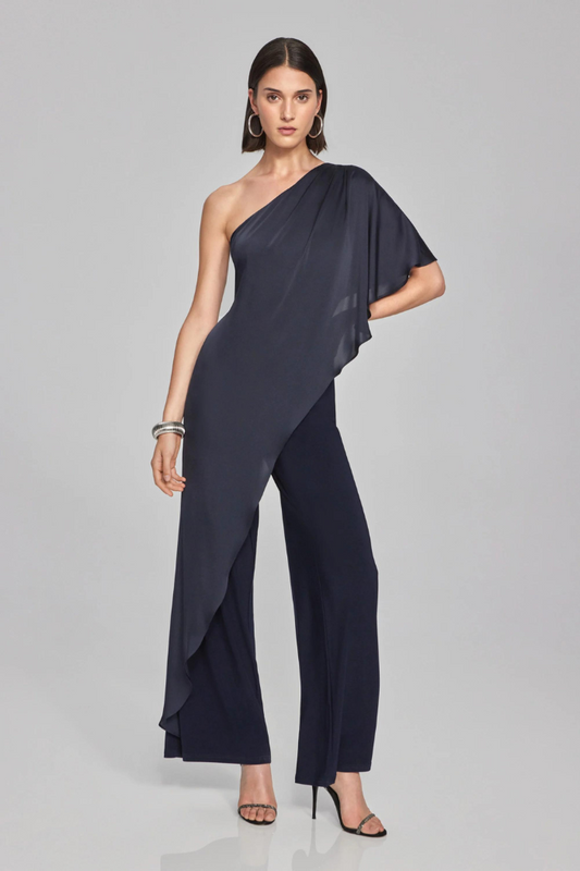 Satin and Silky Knit One-Shoulder Jumpsuit