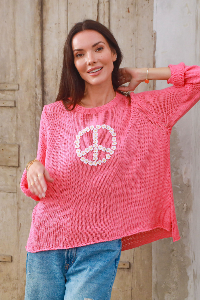 Daisy Peace Cotton Crew Sweater