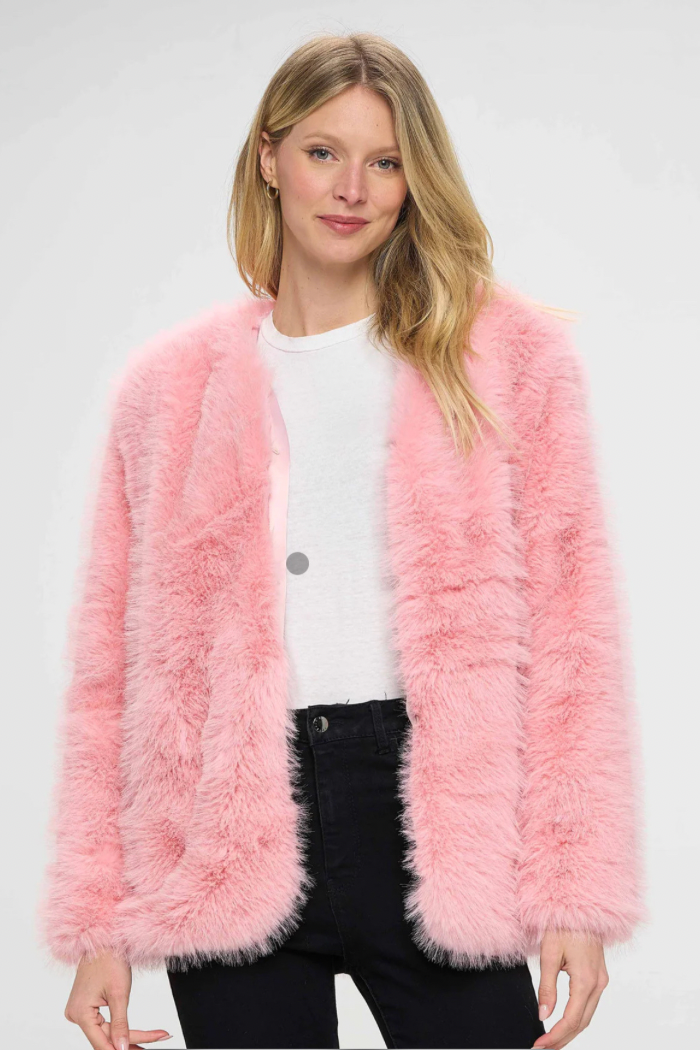 Zara pink fur jacket hot sale