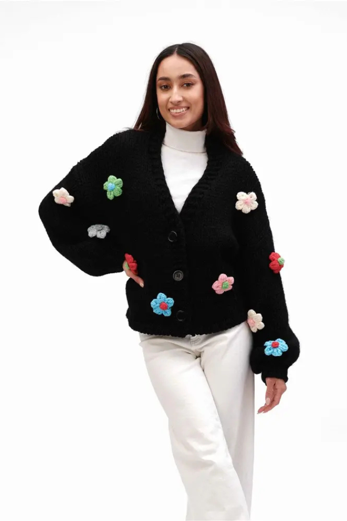 Chunky Knit Floral Cardigan – The Dressing Room