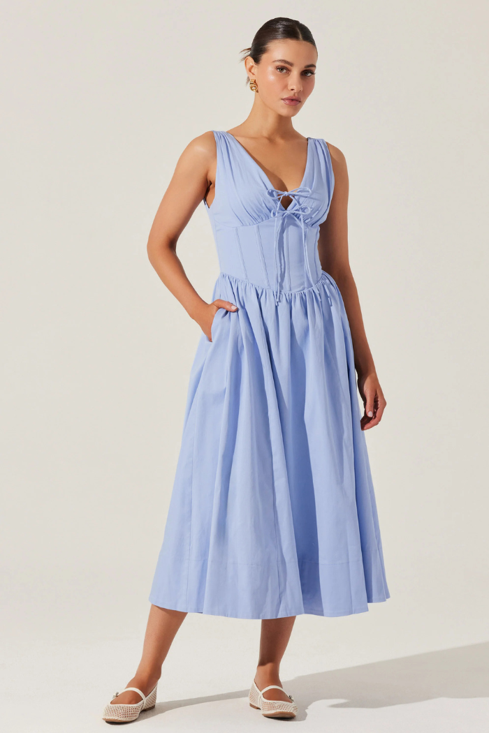 Maili Corset Poplin Midi Dress