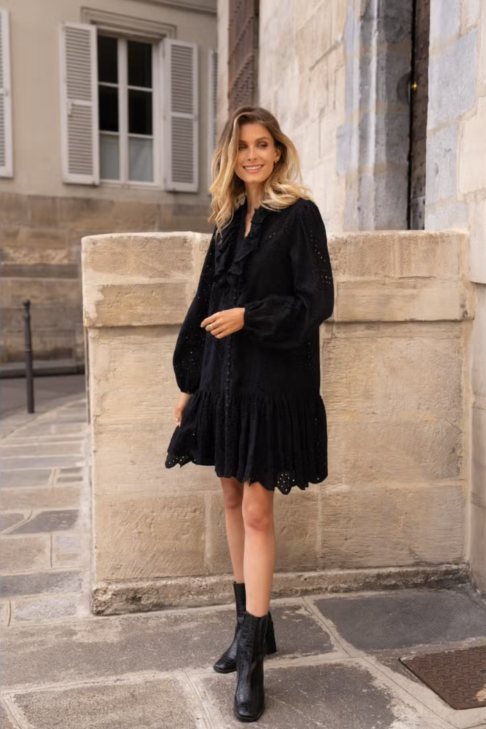 Embroidered Cotton Lace Dress Large / Black Embroidered Cotton Lace Dress Large / Black