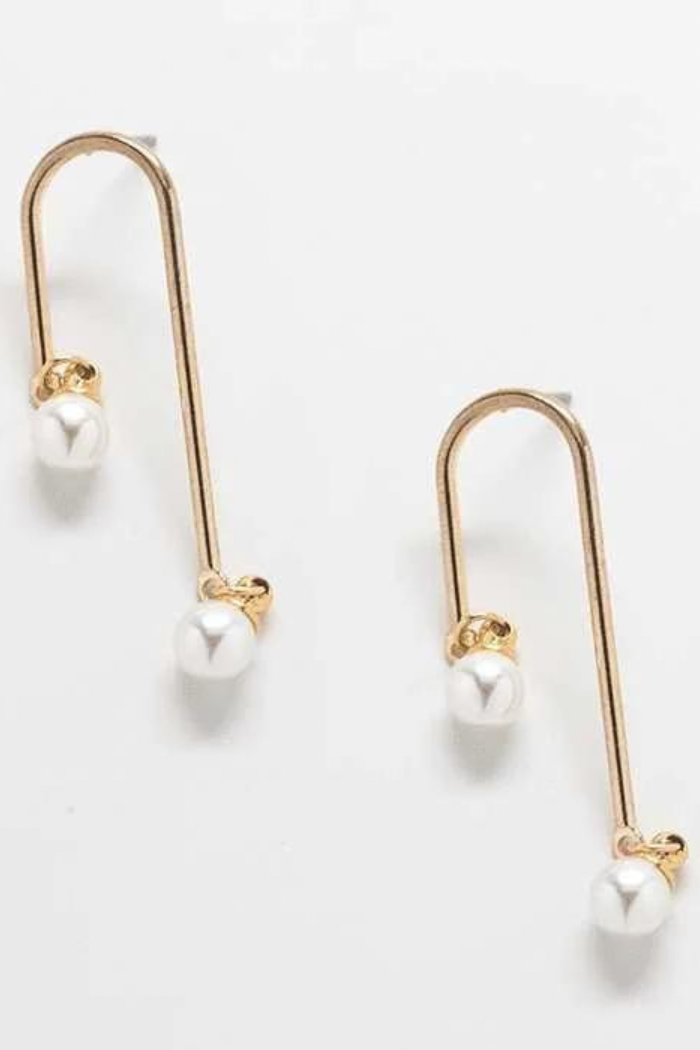 Gold Pearl Curve Bar Earrings The Dressing Room