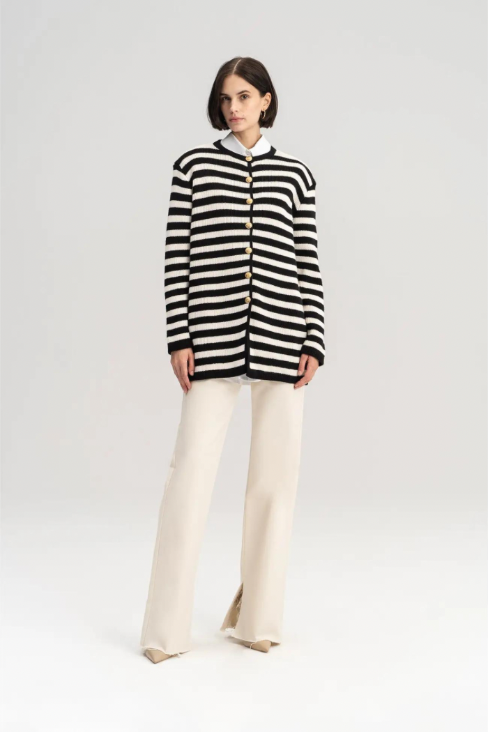 Striped Cardigan with Gold Buttons