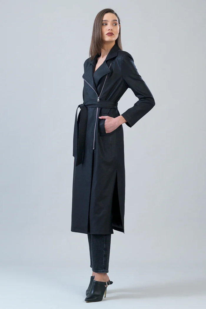 NTN BETA TRENCH COAT サイズ2 Clara Sunwoo Liquid Leather Zip Front Trench Coat | Black Faux