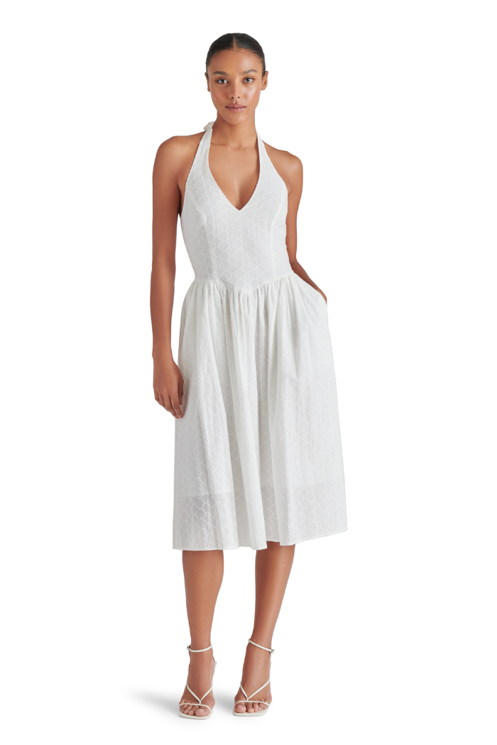 Steve Madden Women's Ressi Eyelet Halter Midi Dress - White - Size XL