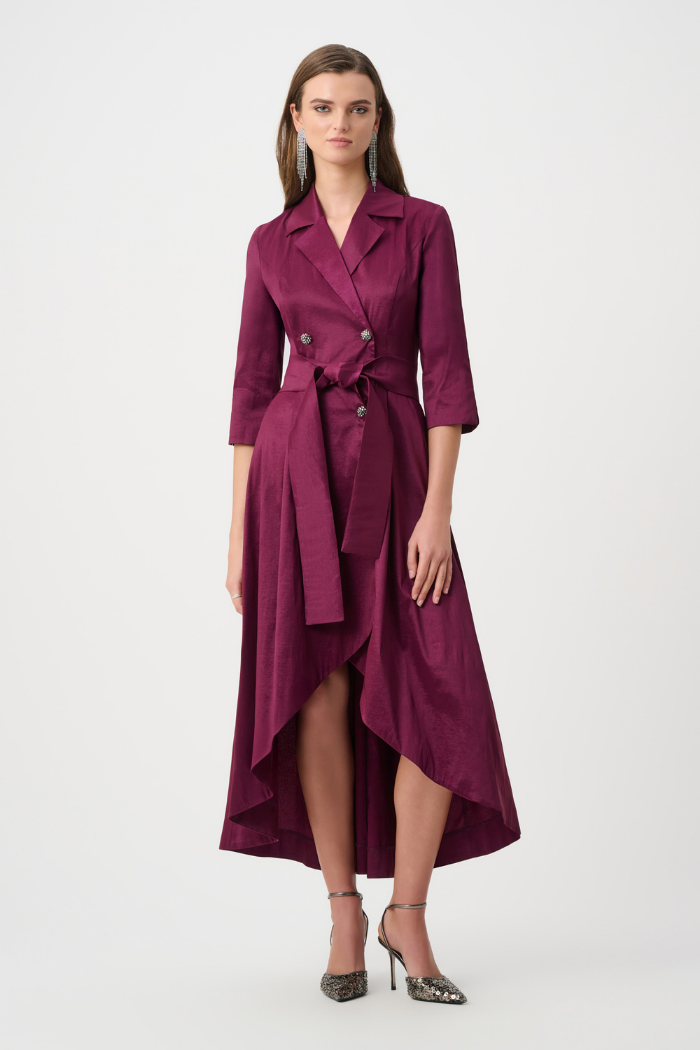 Joseph Ribkoff Stretch Taffeta Fit and Flare Wrap Dress Berry