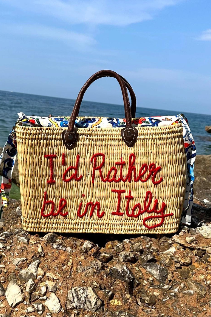 I'd Rather Be In Italy Embroidered Tote