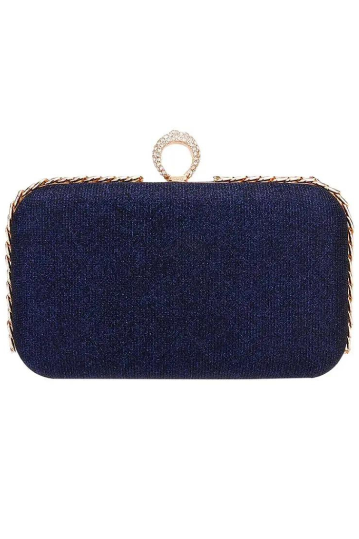 Shimmery Navy Clutch With Chain Detail
