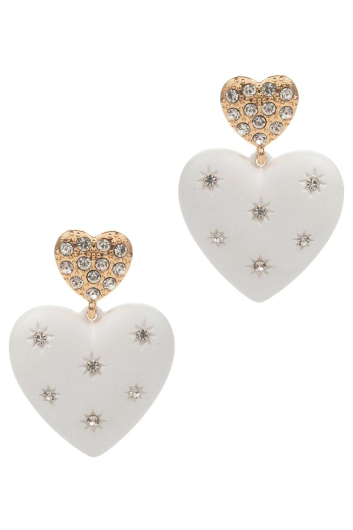White Heart Drop Earrings