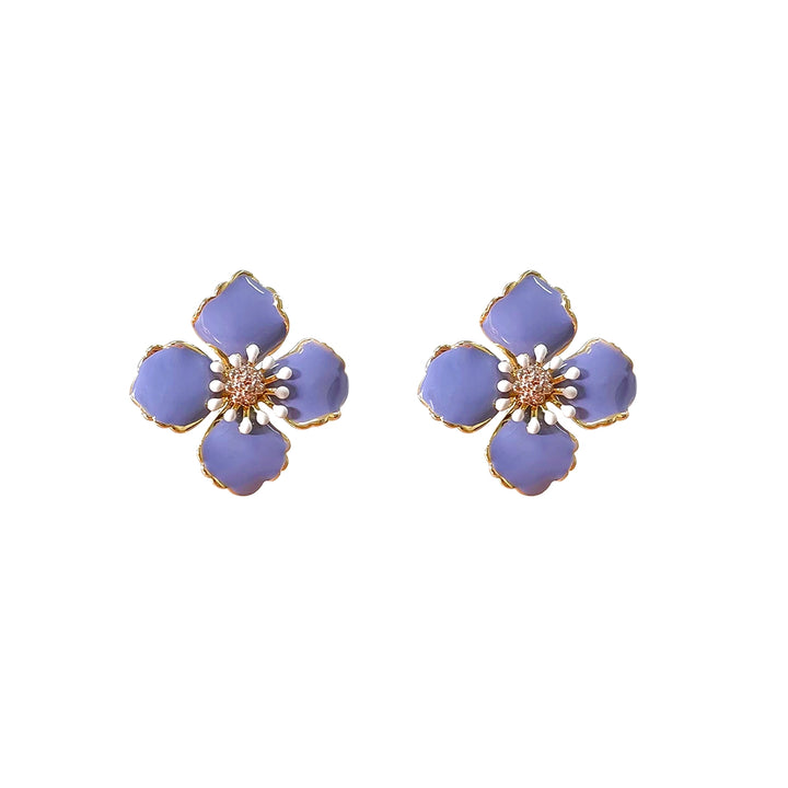 Violet enamel flower earrings