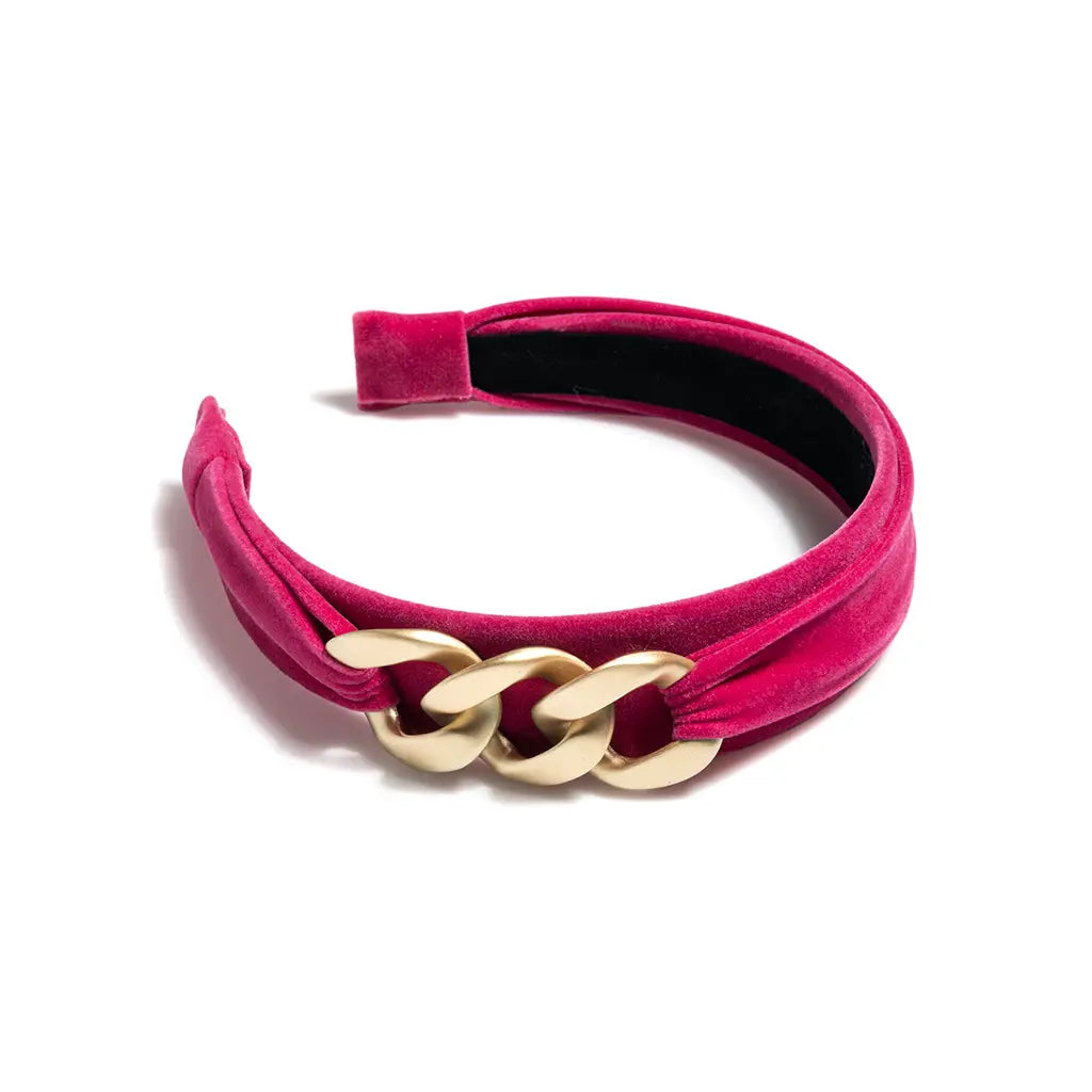 Bright Pink Headband with Gold Chain