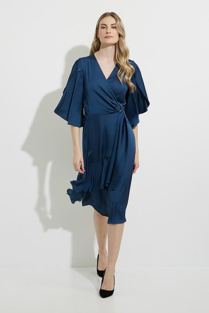 Joseph Ribkoff Ruffled & Wrap Dress Blue / UK 16
