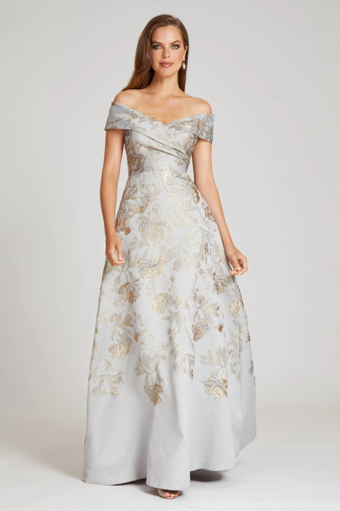 Metallic Jacquard A Line Gown – The Dressing Room
