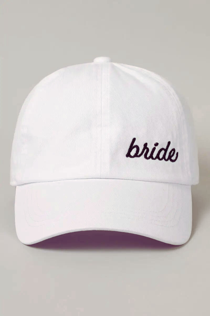 White Bride baseball hat with black embroidery