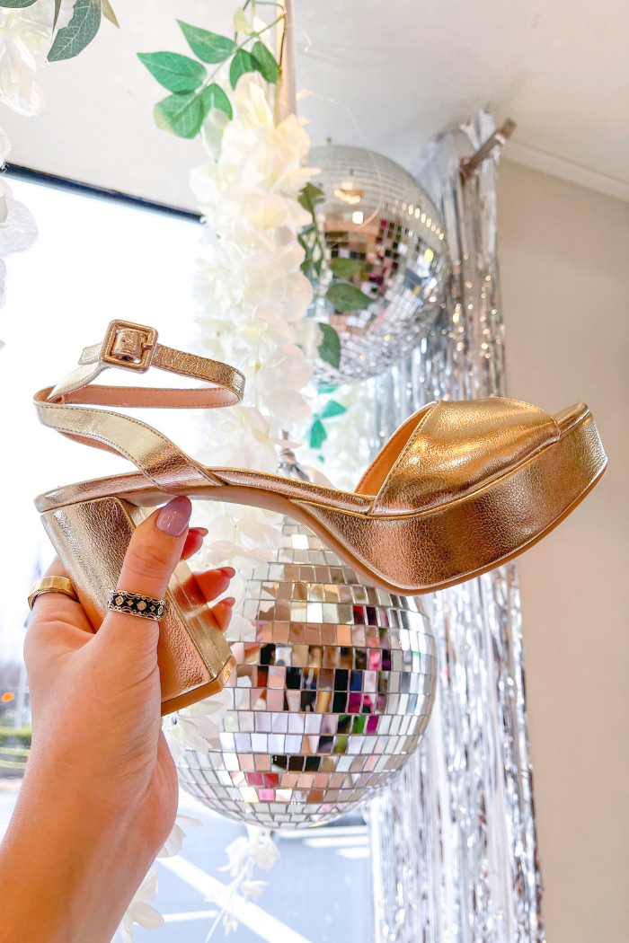 Theresa Platform Sandal by Chinese Laundry Gold Faux Leather