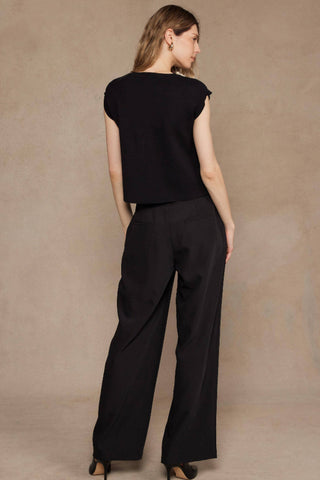 Strut & Bolt Pearl Jeweled Trim Knit Top - Black SSB-TK-40086-L-2