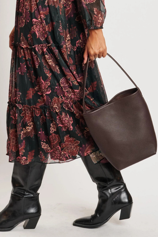 Odette Genuine Leather Bucket Bag - Rich Chocolate Brown
