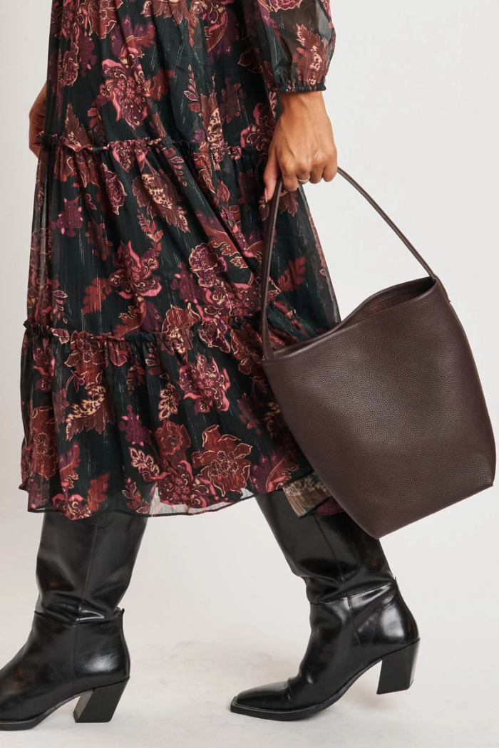 Odette Genuine Leather Bucket Bag - Rich Chocolate Brown