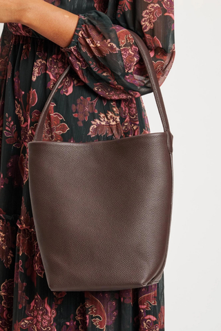 Odette Genuine Leather Bucket Bag - Rich Chocolate Brown