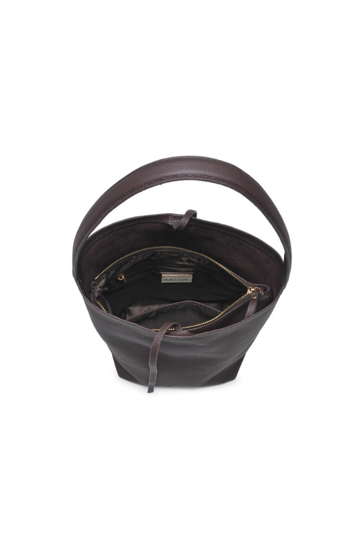 Odette Genuine Leather Bucket Bag - Rich Chocolate Brown