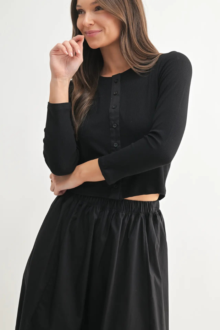 Mono B Spring Breeze Cardigan & Skirt Set - Black