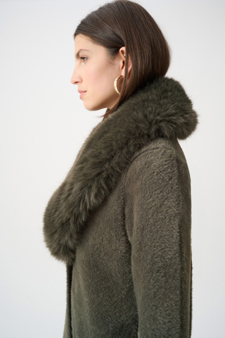 Feather Yarn Knit Coat with Detachable Faux Fur Collar Ribkoff 263973