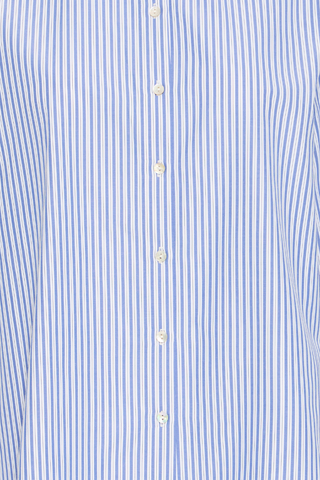 Close-up of a blue and white striped shirt with buttons. b. young BYHanio Tape Shirt