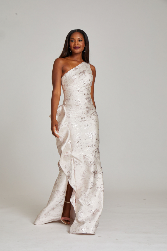 Jacquard One Shoulder Gown