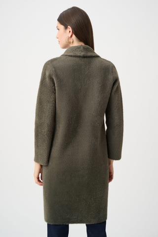 Feather Yarn Knit Coat with Detachable Faux Fur Collar Ribkoff 263973