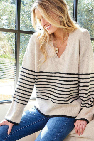 Stripe V-Neck Sweater Karen Kane 3N89339