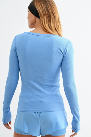 Mono B Slim Fit Scoop Neck Micro-Ribbed Long Sleeve Top KT12177