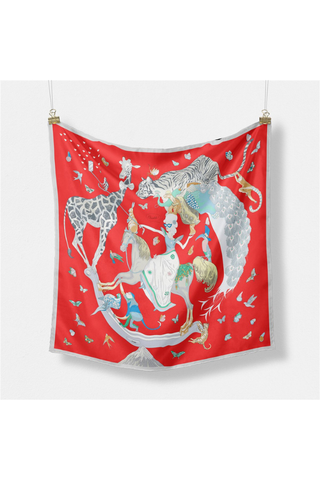 Colorful Animal Print Square Silk Scar Dipped Shop DP25F454-Red