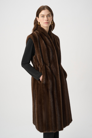 Ribkoff 264911 - Straight Fit Faux Fur Vest  Woman wearing a brown fur vest over a black outfit on a white background