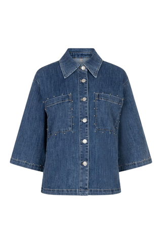 EsQualo SP2612016 Denim Blouse with Studs Blue denim jacket on a white background