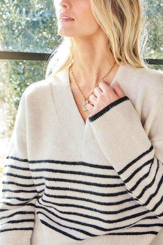Stripe V-Neck Sweater Karen Kane 3N89339