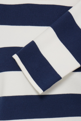 Close-up of a blue and white striped fabric b. young BYOtari Stripe Sweater