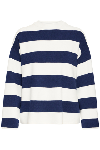 Navy and white striped sweater on a white background b. young BYOtari Stripe Sweater