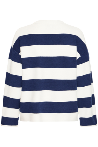 Navy and white striped sweater on a white background b. young BYOtari Stripe Sweater
