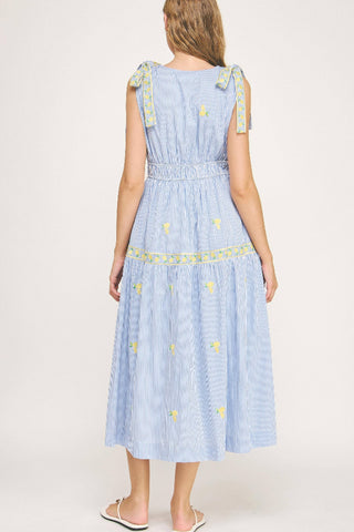 Strut & Bolt Lemon Embroidery Bow Strap Detail Stripe Midi Dress SSB-D-10504-JK-3