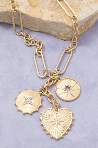 Intricate Heart and Coin Pendants Chain Necklace Anarchy Street TN30079
