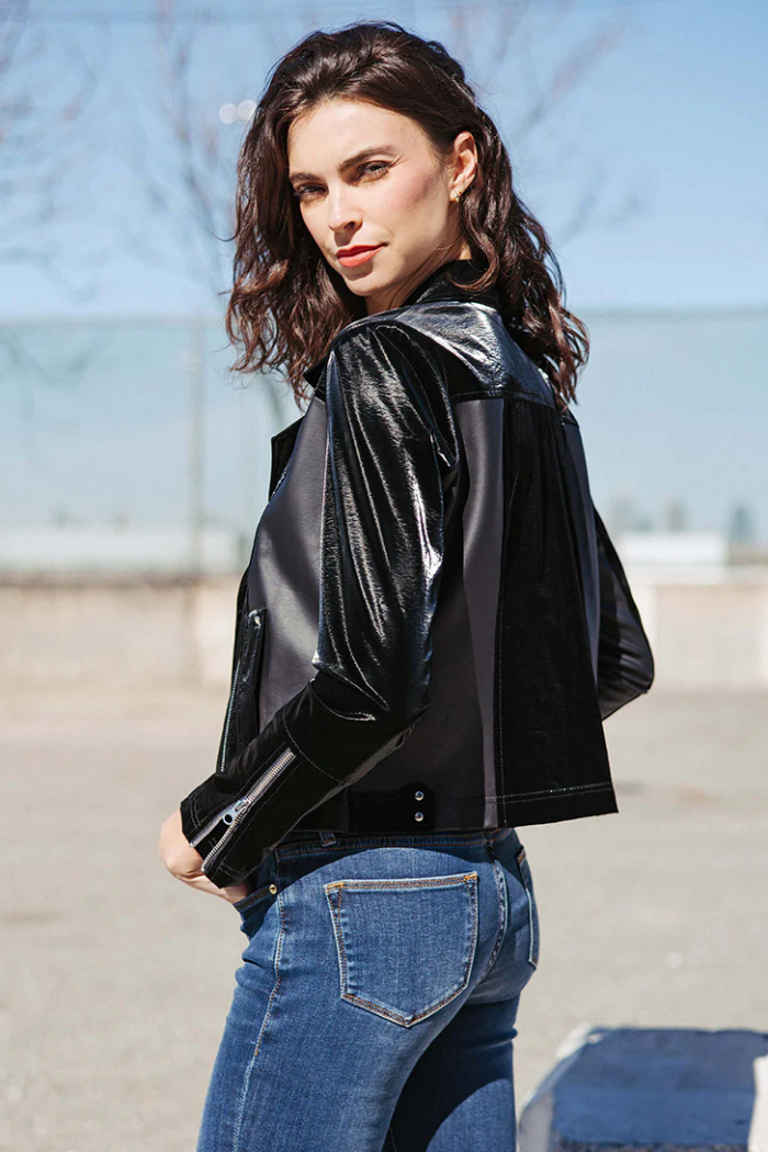 Clara Sunwoo Liquid Leather ™ Panel Zip Cuff Pocket Jacket - Black JK225H