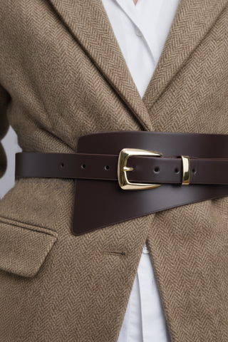 Most Wanted Asymmetrical Waist Cinching Belt with Polished Signature Hardware - Brown