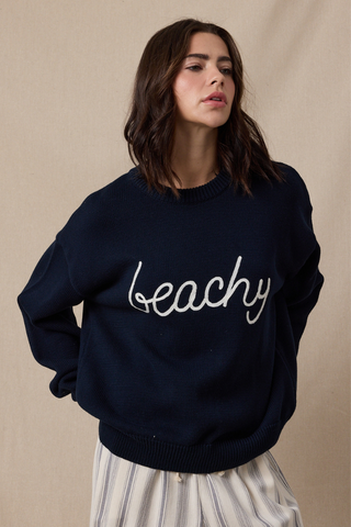 Wishlist Beachy Drop Shoulder Sweater WL25-11648 Navy/White