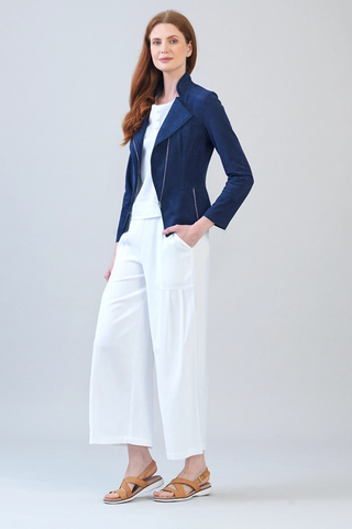 Midnight Navy Soft Suede Signature Jacket – Lightweight Stretch Moto Style