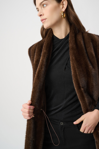 Ribkoff 264911 - Straight Fit Faux Fur Vest  Woman wearing a brown coat over a black outfit on a white background