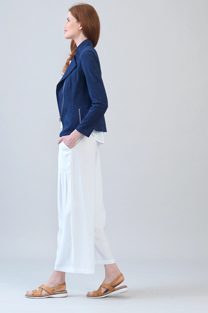 Midnight Navy Soft Suede Signature Jacket – Lightweight Stretch Moto Style