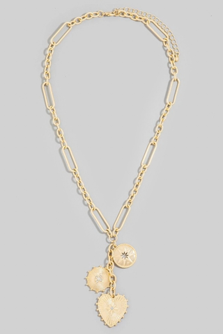 Intricate Heart and Coin Pendants Chain Necklace Anarchy Street TN30079