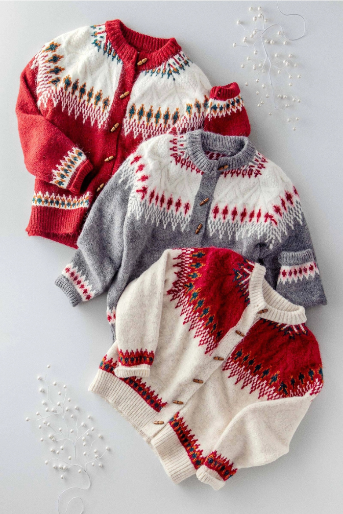 Urban Daizy Nordic Pattern Wool Blend Toggle Cardigan - Red