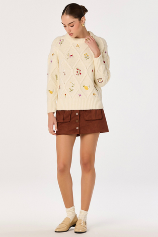 Rose Embroidered Diamond Knit Sweater ASTR ACT19542
